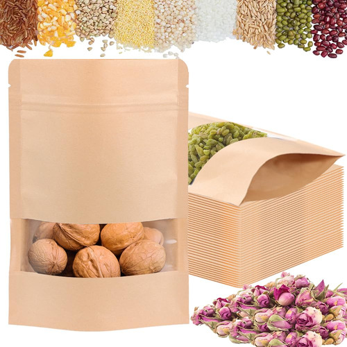 Bolsas Kraft Resellables con Ventana - 100 Piezas - Empaque Versátil