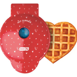 ¡Desayunos con Amor! Mini Waflera de Corazón ROJA Dash DMWH100HP: Prepara Gofres Perfectos en Minutos, Antiadherente, Compacta y Fácil de Limpiar