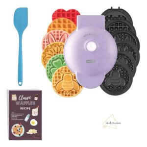 ¡Desayunos Divertidos y Personalizados! Mini Waflera Dash con 7 Platos Intercambiables, Diseño Morado-Pring, Incluye Contenedor y Recetas Exclusivas p