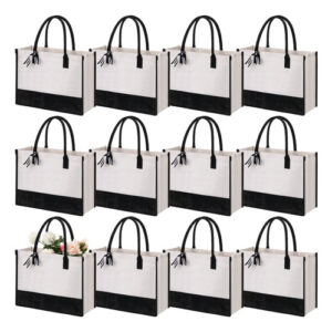 Bolsas de Arpillera Grandes, Juego de 12 Unidades - [Marca Genérica] - Diseño Elegante Blanco y Negro con Asas Reforzadas - Ideales para Regalos, Comp