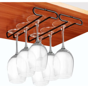 Organizador de Copas de Vino Black: Juego de 2 Soportes Metálicos para Gabinete, Capacidad para 6-8 Copas, Fácil Instalación, Diseño Elegante y Ahorro