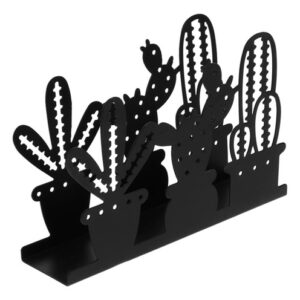 Toallero de Servilletas Decorativo con Diseño de Cactus - Modelo CI0E93421JH47C15YG - Metal Negro, Estilo Rústico para Mesa y Hogar - Organización Ele