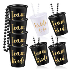 Collar con 8 Vasos de Chupito Bride Shot Necklace: Decoración para Despedidas de Soltera y Bodas con 7 Vasos Negros 'Equipo' y 1 Blanco 'Novia', Diseñ