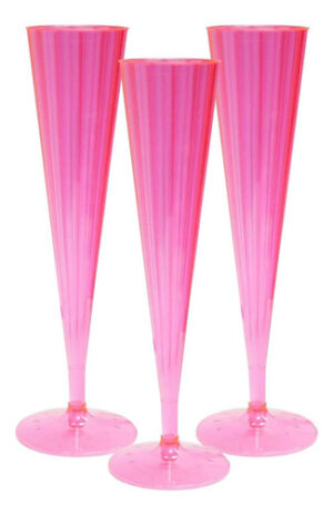 ¡Celebra con Estilo! Flautas de Champaña Desechables MEGA CENTRAL México N280555 Rosa Neón - Paquete de 40 Copas de Plástico Duro de 5oz, Reutilizable