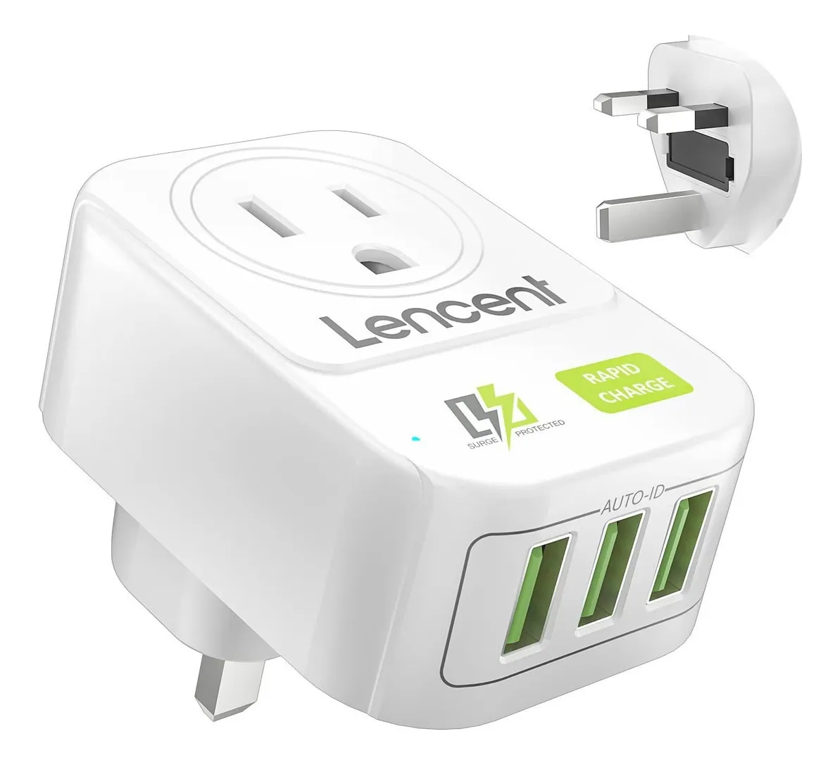 Lencent Adaptador De Viaje Del Uk [tipo G], Con Conexión A Tierra Inglaterra Irlanda Escocia Enchufe Con 3 Puertos Usb Adaptador De Corriente Para Británico Irlandés Londres Hong Kong Irlanda (blanco)