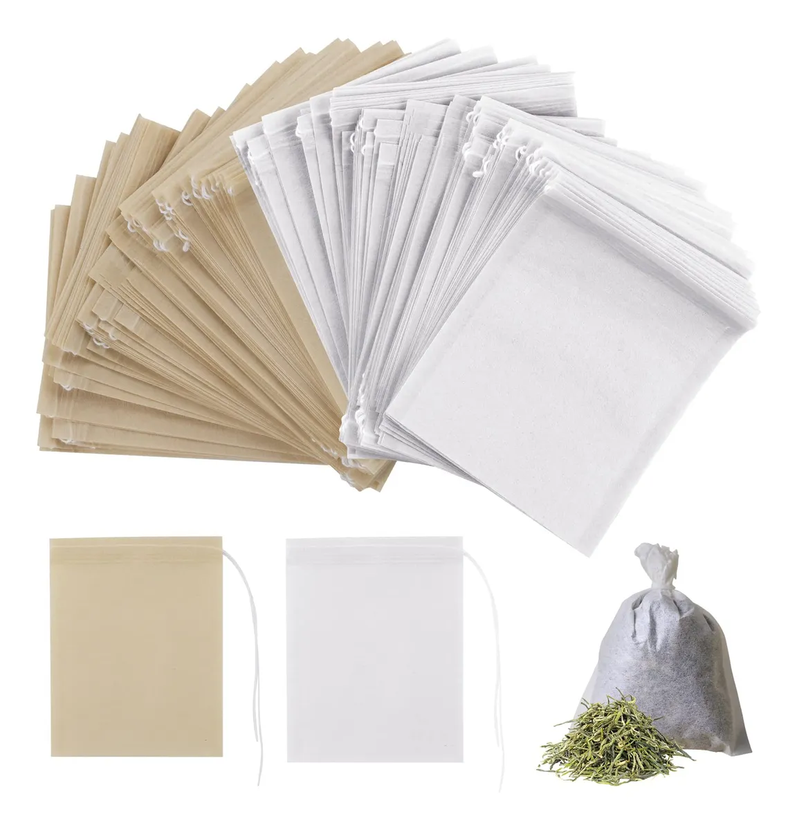 200 Piezas Bolsas Filtro Té Desechables Simpeak 5x7cm Papel Infusor Cordon para Té Suelto Hierbas Café Natural Seguro Alta Calidad