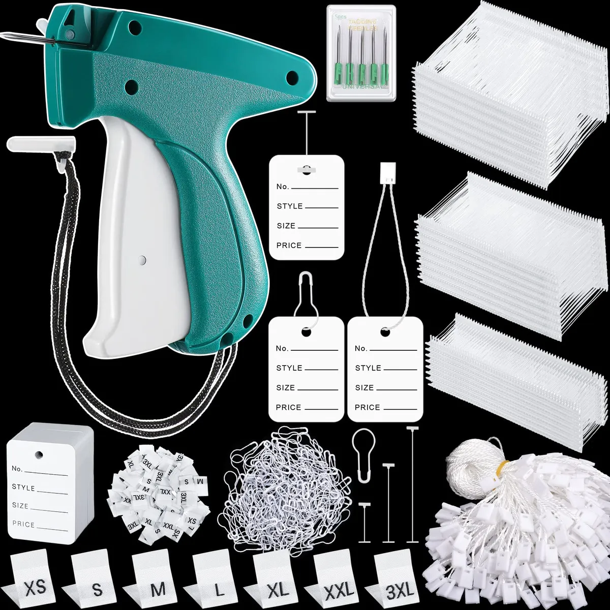 Kit Pistola Etiquetadora Ropa 3576 Piezas Blanco - Plástico/Acero Inoxidable - Fijación Etiquetas Prendas, Agujas, Sujetadores Púas, Cadenas, Pasadores, Etiquetas Tallas