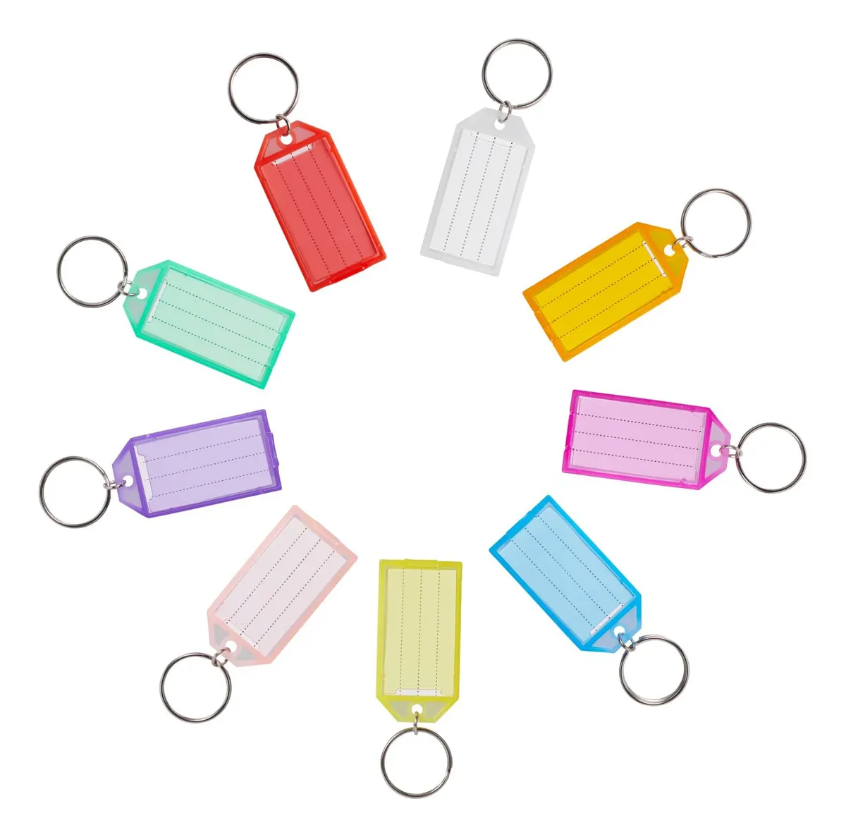 9 Piezas Etiquetas Identificadoras Para Llaves con Contenedor, Plástico Resistente y Flexible, Organización Rápida, 5.6x3.0 cm, Colores Brillantes