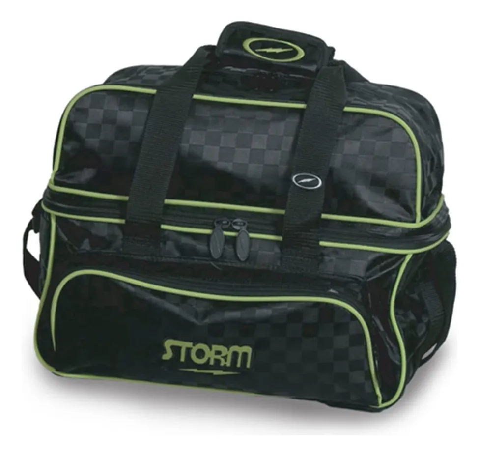 Bolsa de Bolos Storm 2 Ball Deluxe A Cuadros Negra y Lima | Tela Polivinilo 600D | Compartimento Adicional y Correa Ajustable | Para Bolos y Accesorios | Color Negro/Lime
