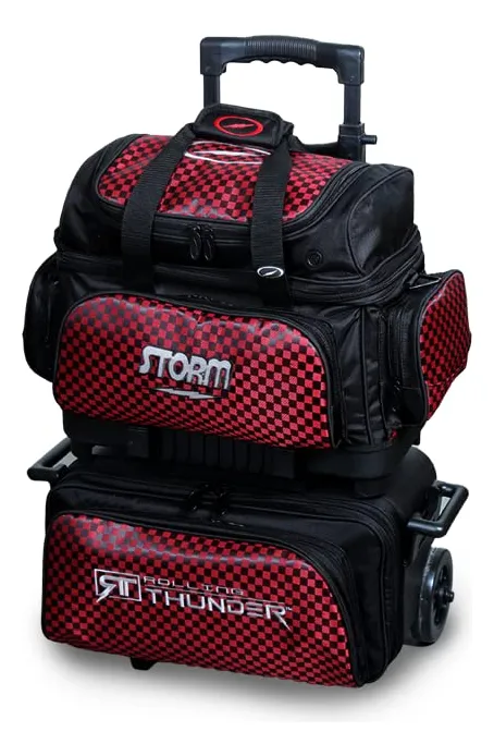 Bolsa de Bolos Storm Rolling Thunder 4 Bolas Cuadros Negro y Rojo | Ruedas 5" | Cremallera | Ideal para jugadores