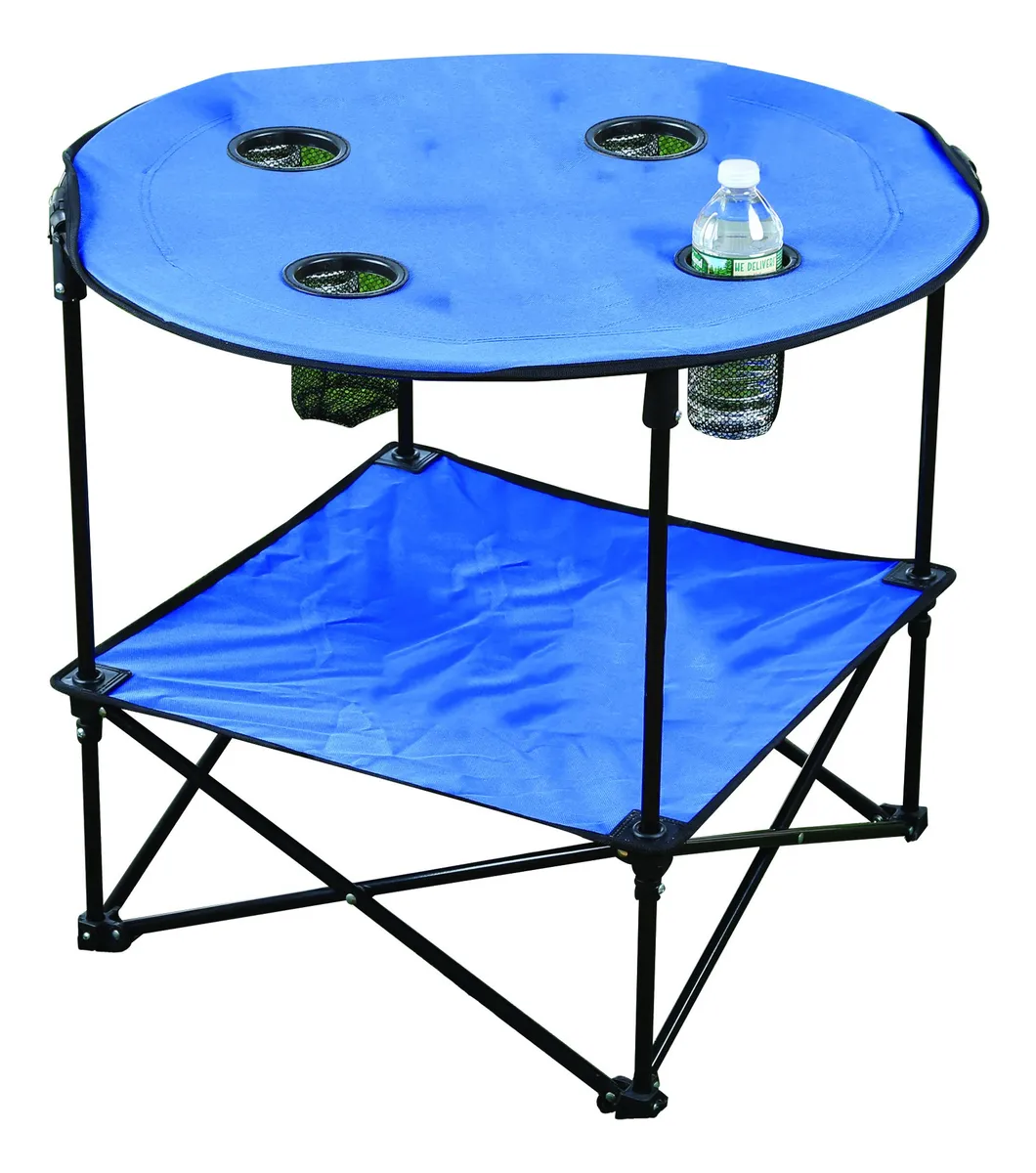 Mesa Auxiliar Portátil Camping Picnic Aire Libre Azul / Patchwork Plegable Polyester Ligera 71x71x61 cm