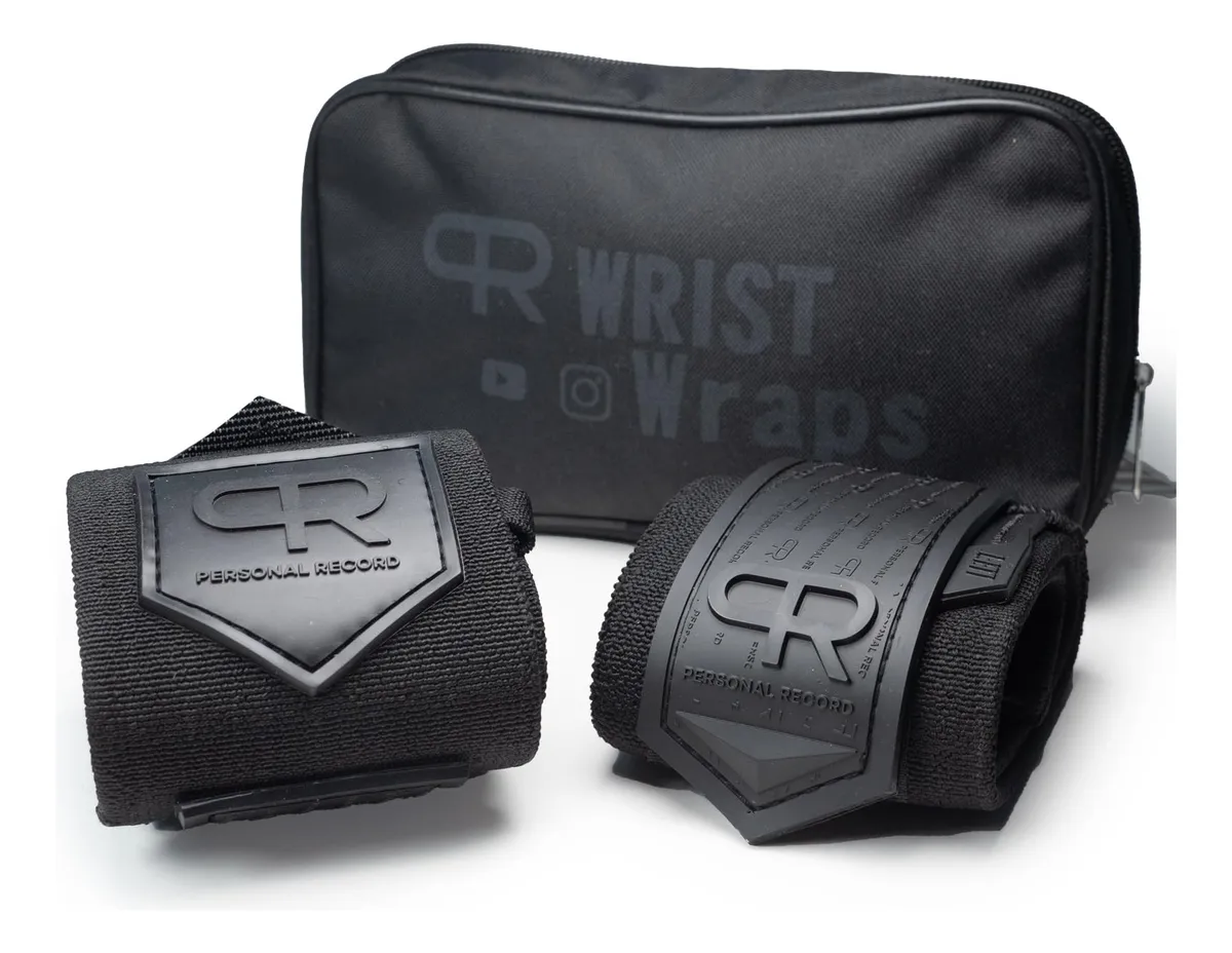Muñequeras de Alta Resistencia PR Personal Record Negro - Soporte y Estabilidad para Levantamiento de Pesas y Entrenamiento - Diseño Ergonómico para Deportistas