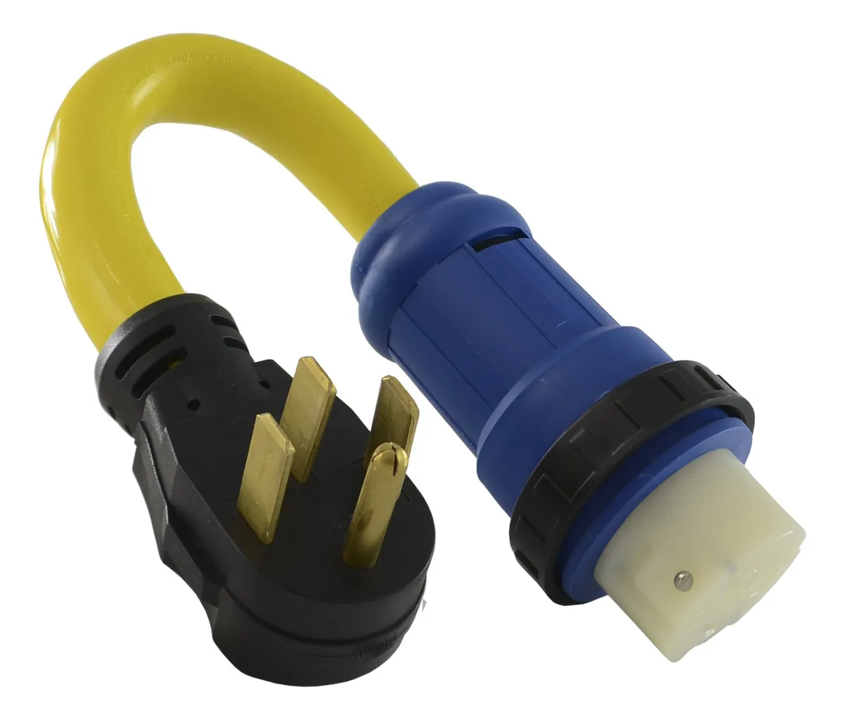 Adaptador RV Hembra 50A 125/250V Bloqueo Giratorio Negro 1.5 Pies | Conector Eléctrico para Autocaravanas y Exteriores