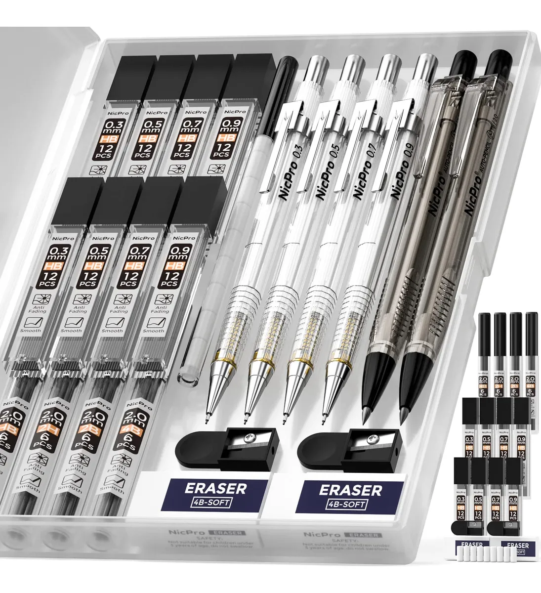 Juego de 6 Lápices Mecánicos Artísticos Premium con Estuche Profesional | Ideales para Dibujo, Boceto y Escritura Detallada | Juego Completo de Lápices de Calidad Artística con Accesorios