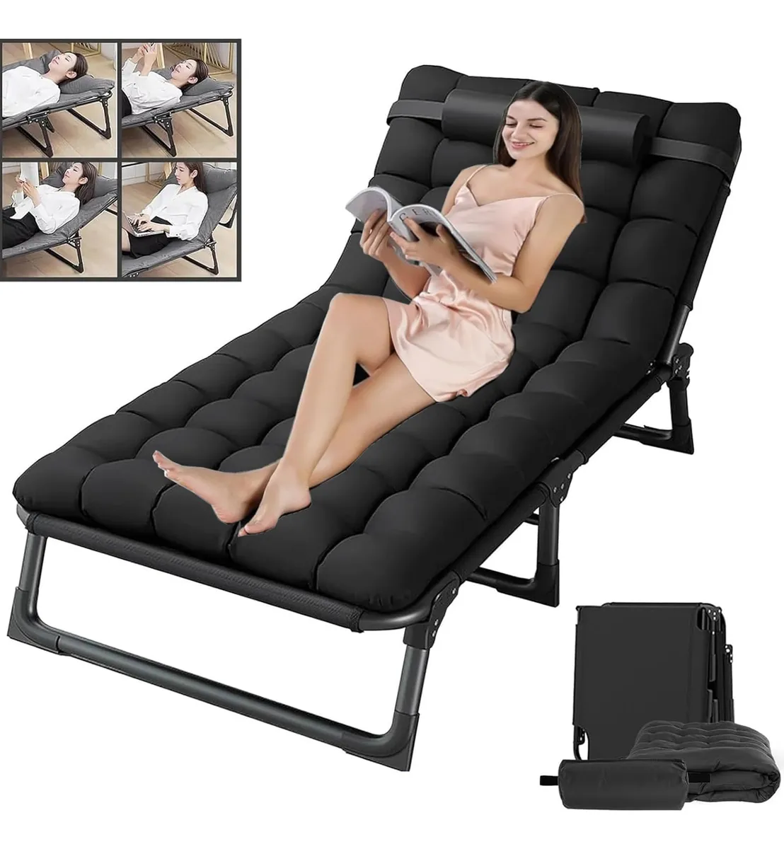 Cama Plegable Portátil Individual para Acampar - 4 Posiciones Ajustables - Ligera y Fácil de Transportar - Ideal para Viajes y Exteriores