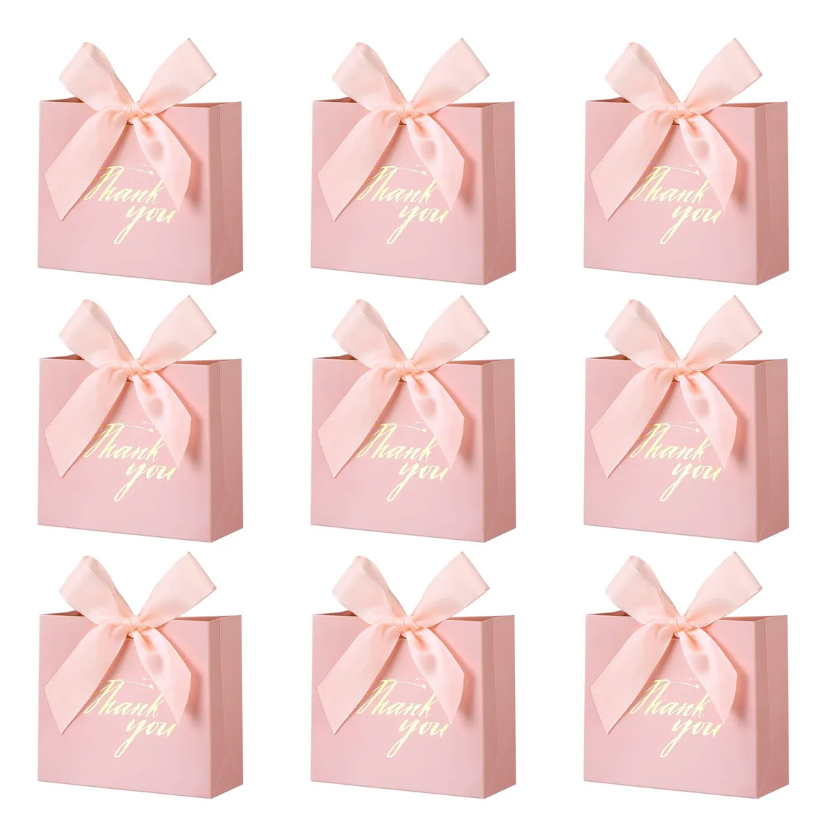 36 Bolsas de Regalo para Dulces y Fiestas Color Rosa con Detalles Dorados, Ideales para Presentación de Cumpleaños, Bodas y Eventos - Medidas 11.5x4.5x10 cm