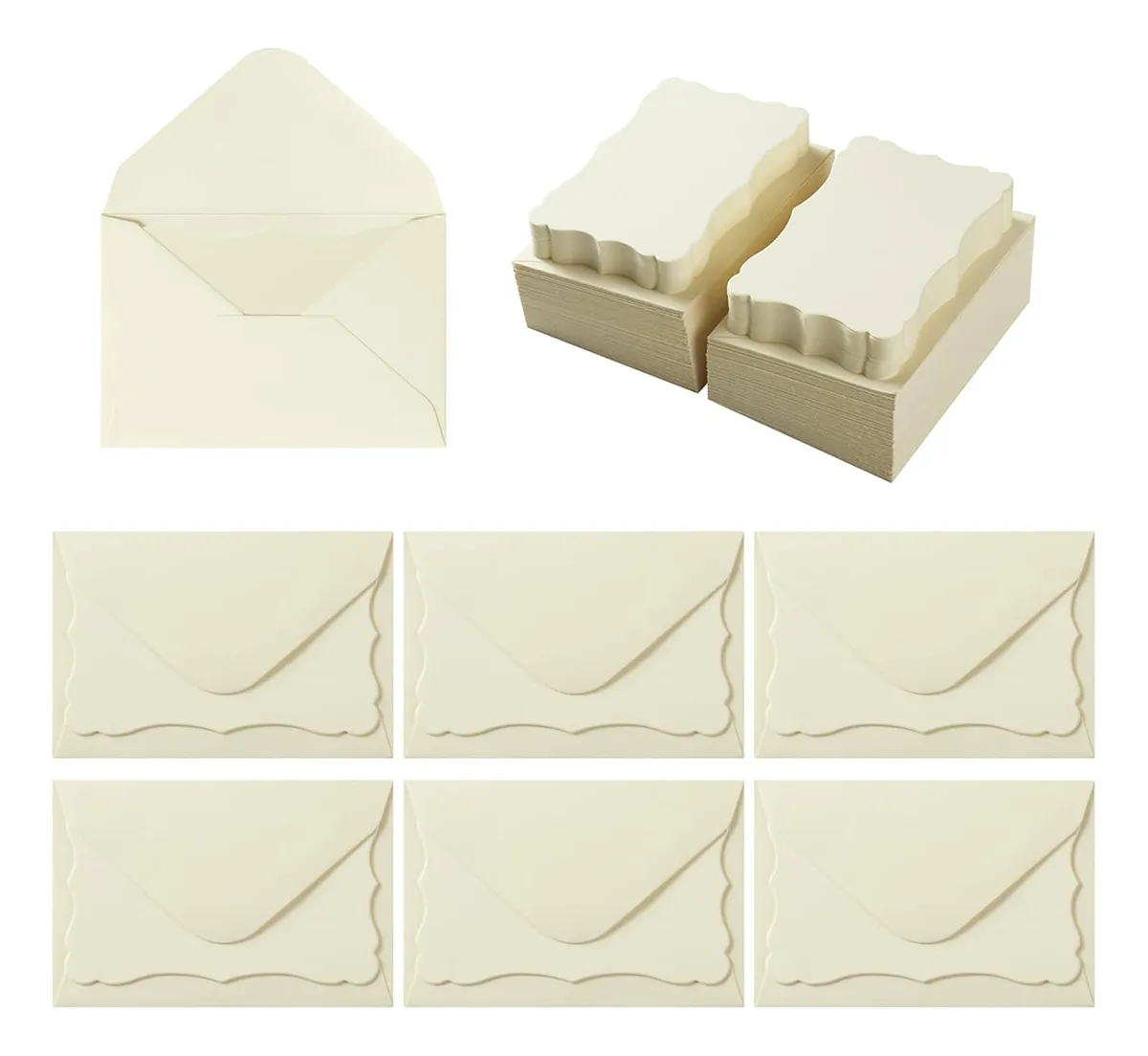 Paquete 100 Mini Sobres Autoadhesivos para Tarjetas, Crema Crema, Papel de Calidad Premium para Invitaciones y Notas Especiales