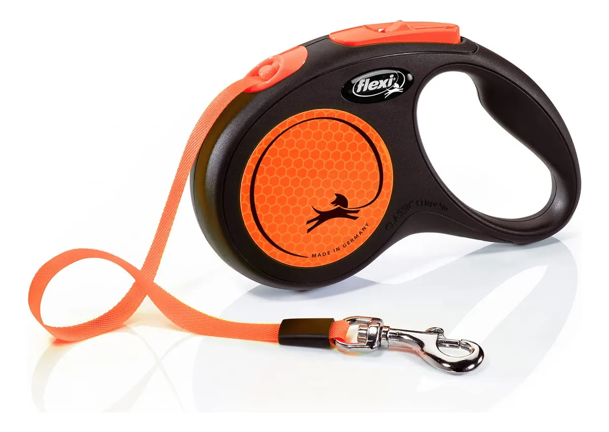 Correa Extensible Flexi Neon Naranja para Perros Pequeños - 5 Metros de Cinta Resistente - Diseño Vibrante y Seguro para Paseos