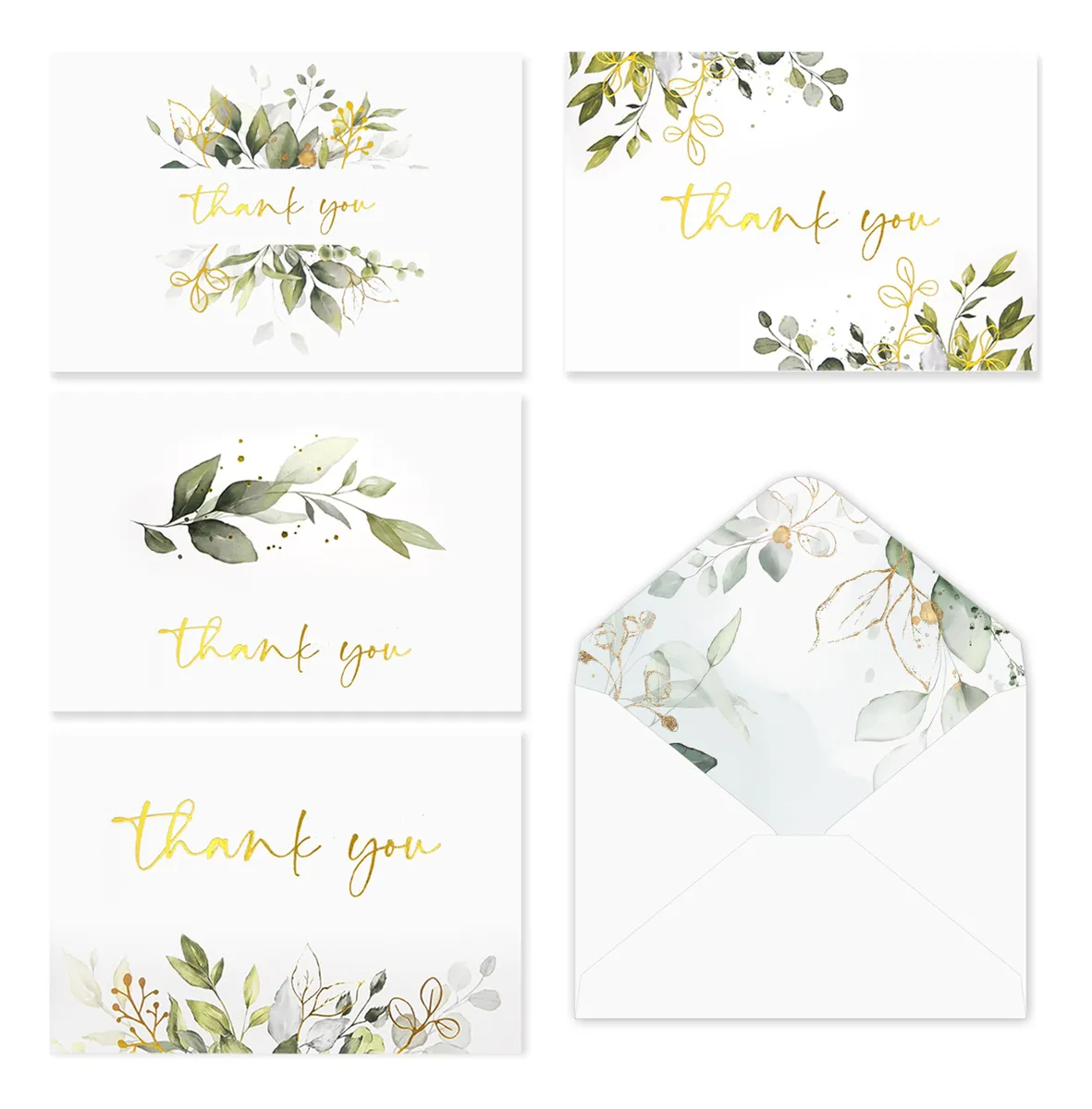 100 Tarjetas de Agradecimiento con Sobres Acuarela, Diseño Elegante 'Even White', Perfectas para Bodas, Eventos y Notas Personales | Papelería Premium