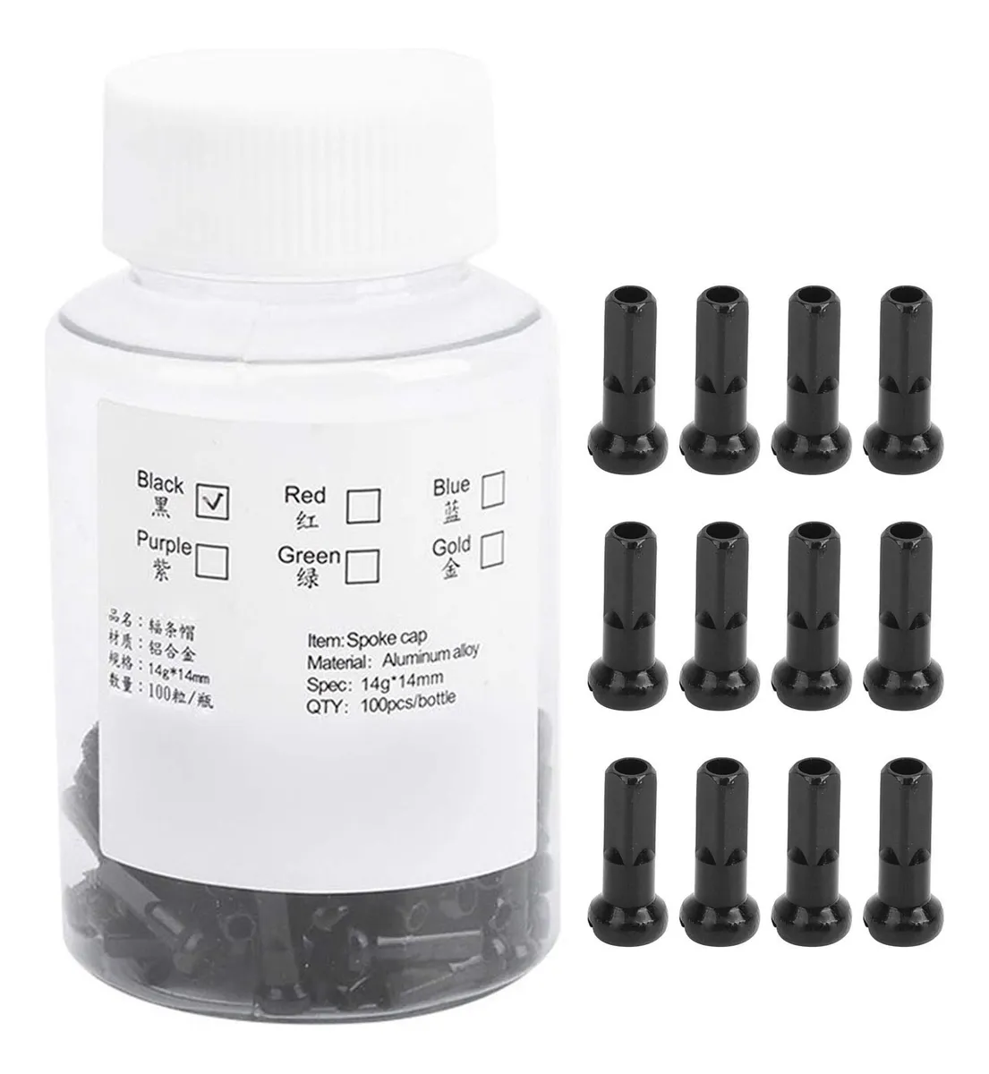 100 Boquillas para Radios de Bicicleta Negros de Alta Durabilidad | Repuestos Esenciales para Reparación y Mantenimiento | Accesorio Universal para Llantas de Ciclismo