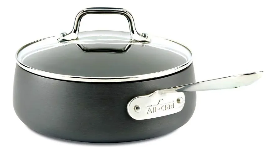 Cacerola All-Clad Antiadherente Anodizada Negra con Tapa de Vidrio 2.36L para Inducción - Cocina de Alta Calidad