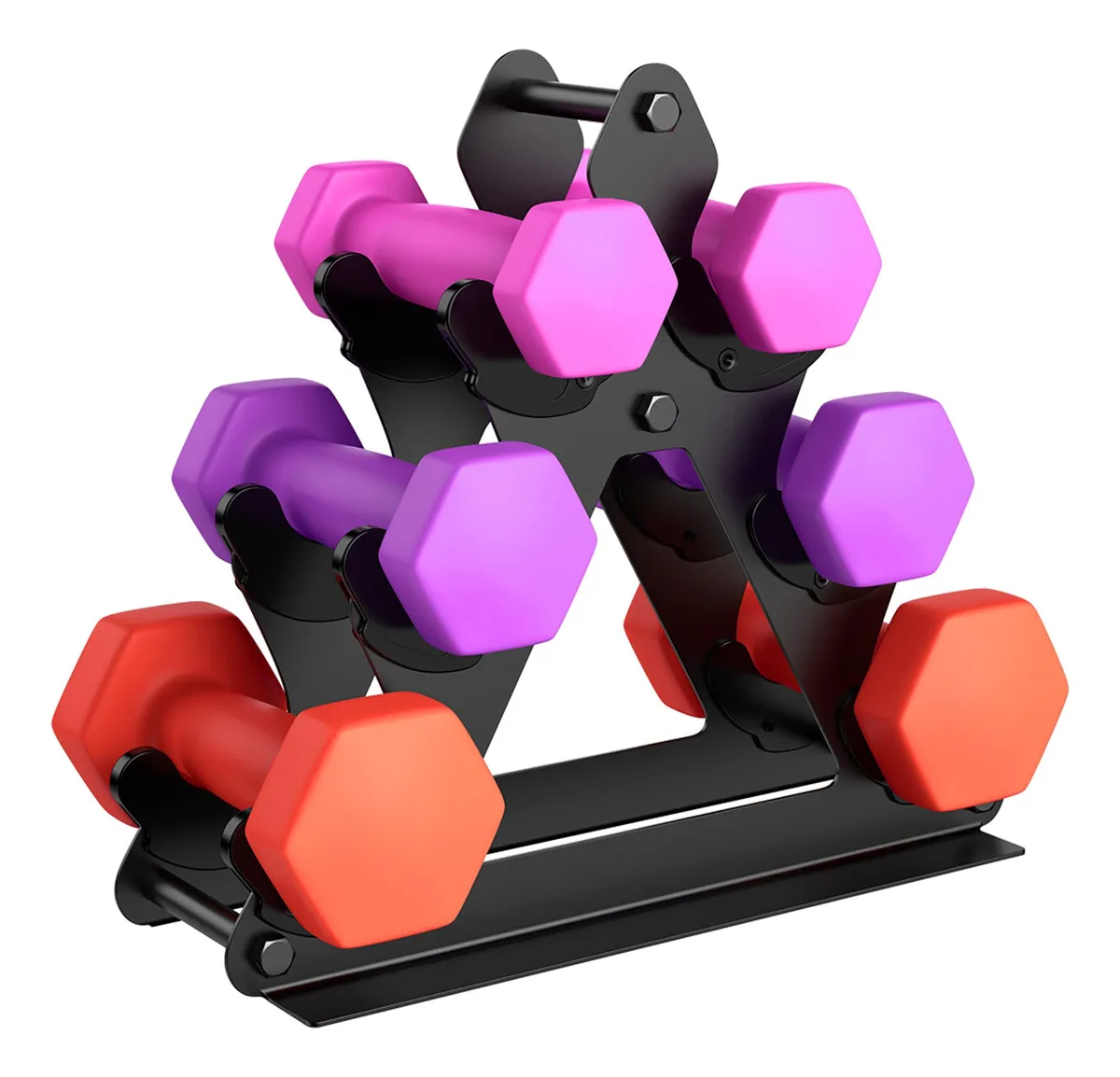 Estante Compacto de 3 Niveles para Mancuernas (hasta 7 kg cada una) - Organización Espacial Eficiente y Color Versátil para tu Gimnasio en Casa