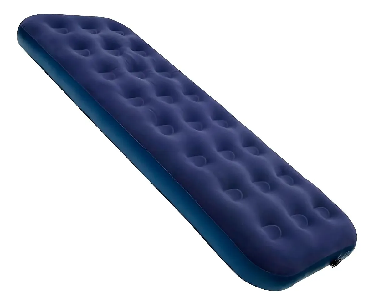 Colchón Inflable Individual Plegable Azul para Campismo 195x75x22cm - Comodidad Portátil y Duradera para Exteriores
