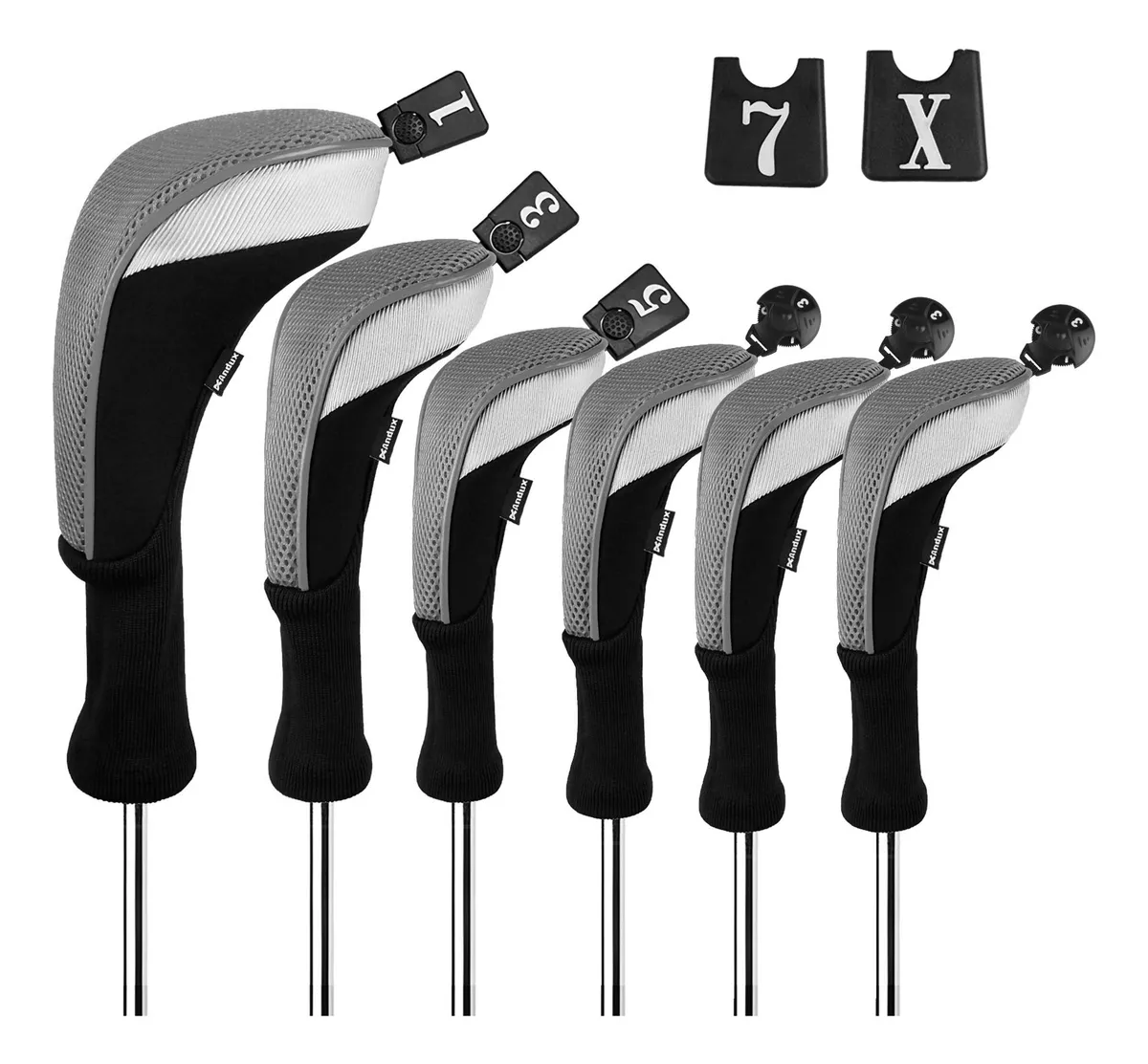 Juego 6 Fundas Protectoras Cabeza Palo Golf Cuello Largo Black/Gray | Accesorios Esenciales para tu Equipo