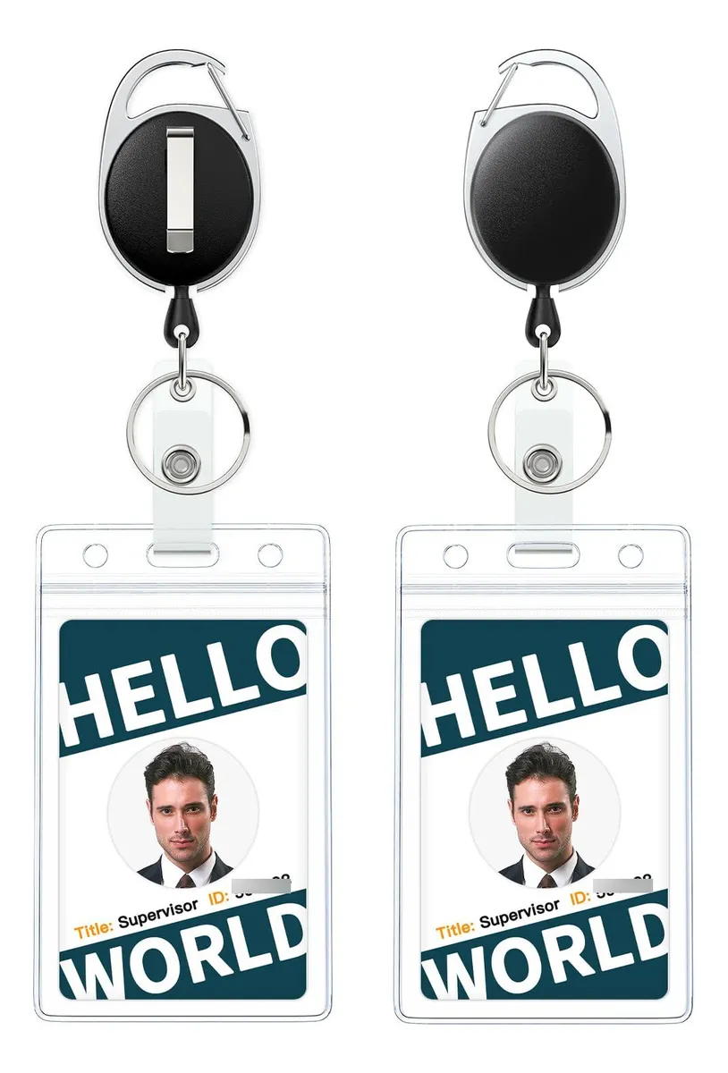 Paquete 2 Soportes Verticales para Insignias con Carrete Retráctil - Accesorios Profesionales para Credenciales y Tarjetas de Identificación - Ideal para Eventos y Oficinas