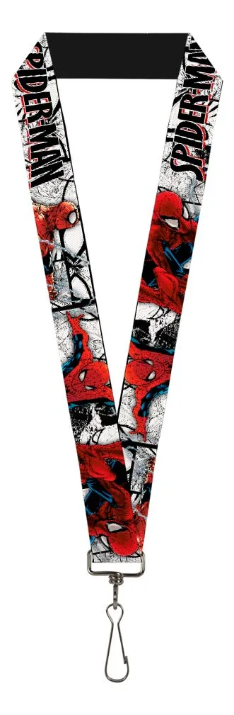 Lanyard Spider-Man Poses Escenas Cómic Blanco Negro Rojo | Ideal para Llaves, Acreditaciones y Souvenir | Accesorios Temáticos Marvel
