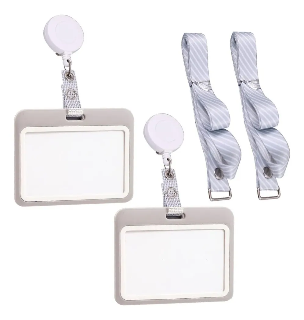 Pack 2 Porta Gafetes Horizontales con Cordón Desmontable | Soporte Seguro para Identificaciones y Credenciales | Ideal para Trabajo y Eventos | Color Negro/Transparente (Ajustable)