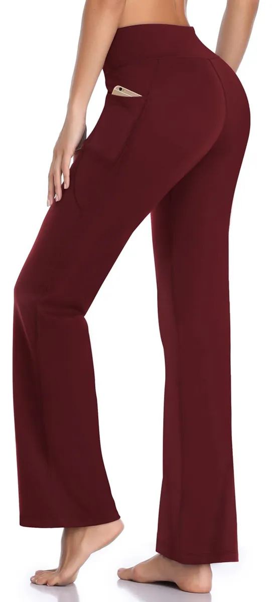 Pantalones de Yoga Elásticos con Bolsillo y Control de Abdomen - Rojo | Comodidad y Soporte para Entrenamiento y Uso Diario