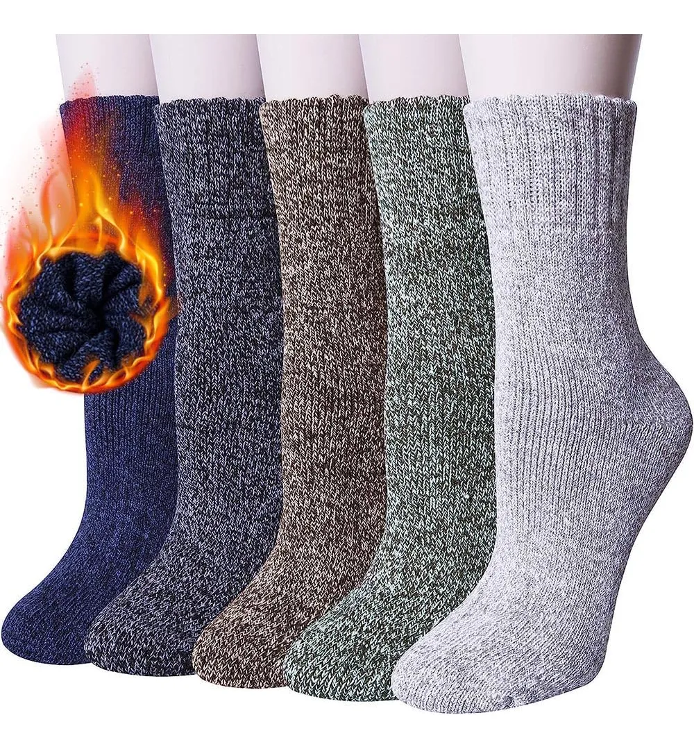 5 Pares Calcetines Térmicos De Lana Para Invierno Frío | Tejido Grueso Y Suave | Máximo Confort | Talla Única | Diseño Elegante