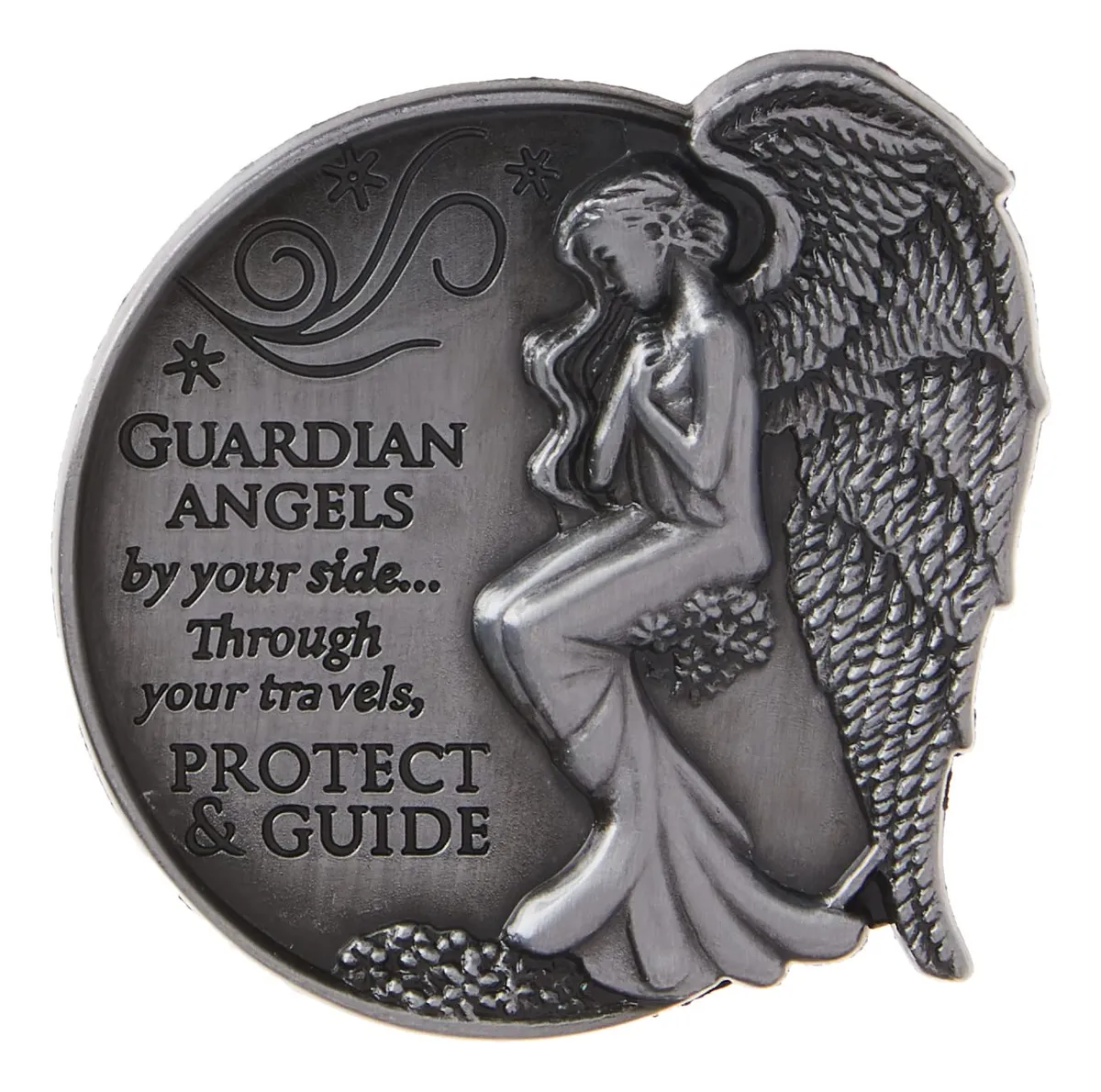 Clip de Visera Ángel de la Guarda Personalizado para Coche | Estrellas Elegantes 6.35 cm Gris | Decoración Interior y Accesorios de Coche