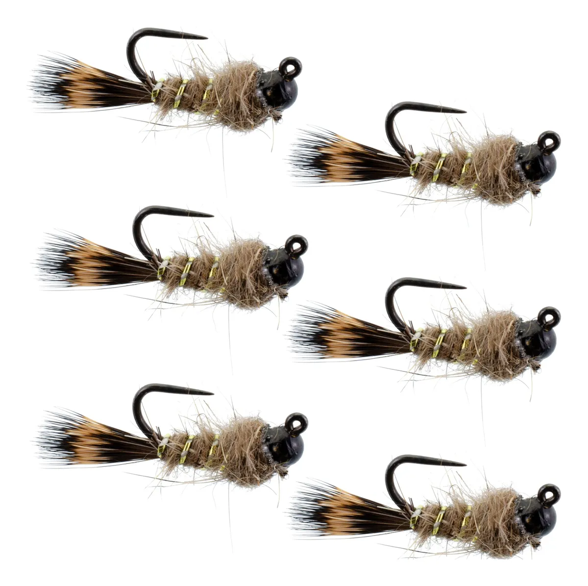 6 Moscas de Pesca Tácticas con Abalorios de Tungsteno Negros y Oreja de Liebre para Trucha - Señuelos de Pesca Deportiva de Alta Calidad