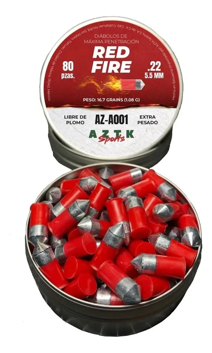 Diábolo Red Fire 5.5mm Calibre .22 para Tiro al Blanco de Precisión, Pack de 80 Unidades
