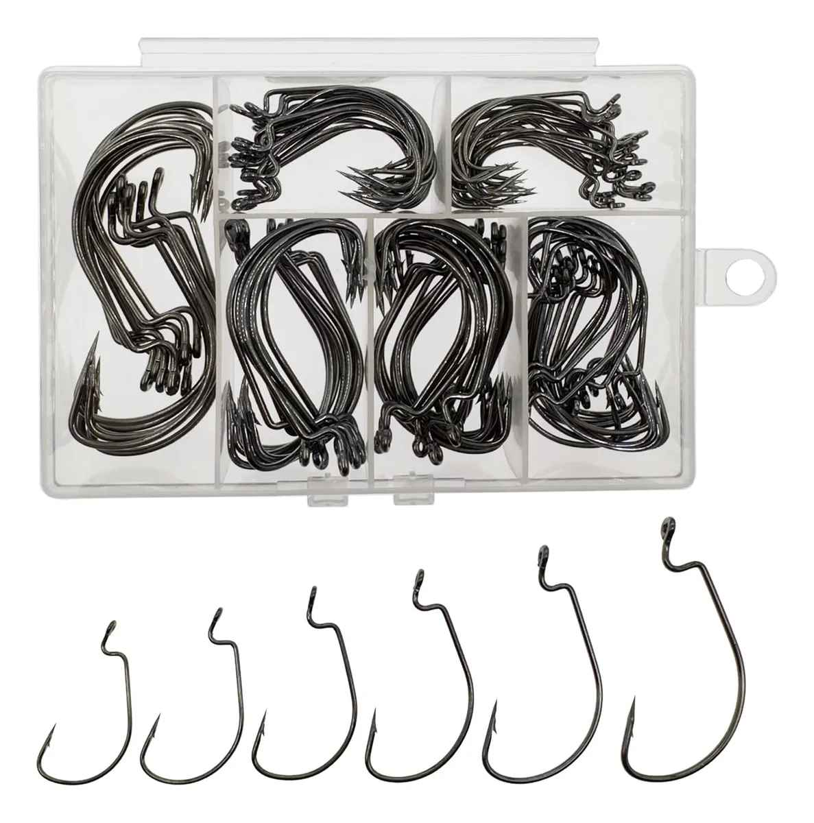 110 Ganchos de Pesca para Lubina - 6 Tamaños (1#, 1/0, 2/0, 3/0, 4/0, 5/0) - Accesorios de Pesca Deportiva de Alto Rendimiento - Pack Completo para Capturas Exitosas