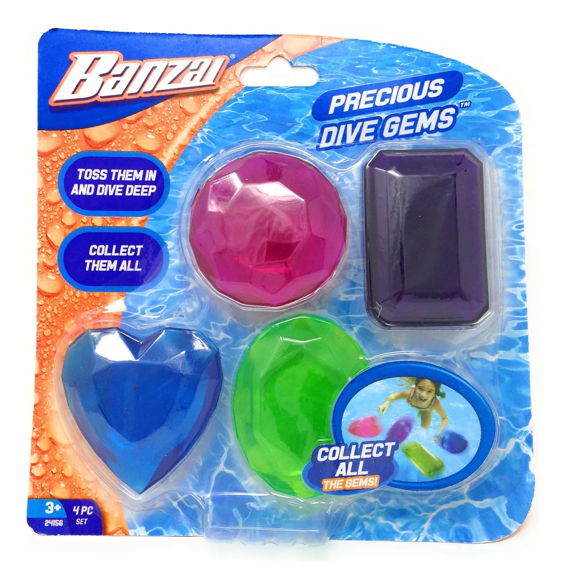 Juguete de Buceo Banzai Precious Dive Gems Set de 4 Unidades Multicolor para Piscina y Verano - Diversión Acuática Segura para Niños