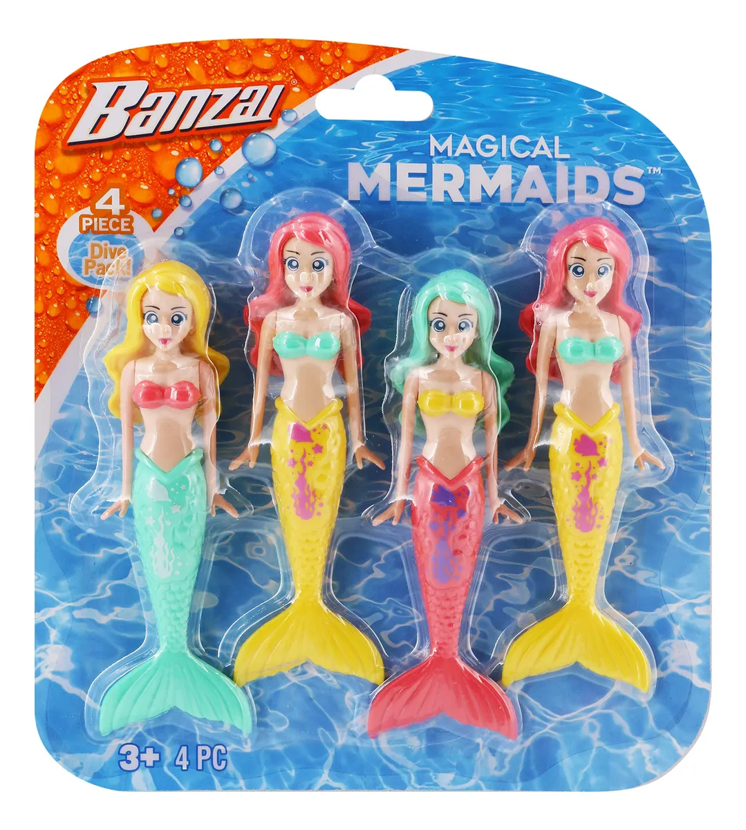 Banzai Sirenas de Buceo para Niños - Set Divertido 4 Colores Variados - Ideal para Piscina y Reconocimiento de Color