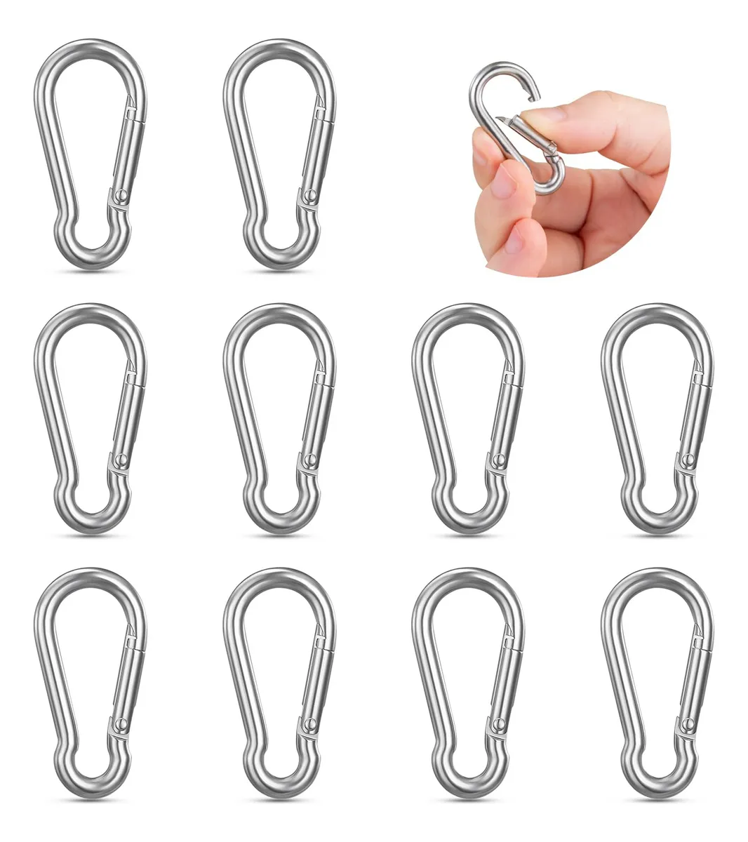 10 Mosquetones Acero Inoxidable Clips Llavero Resistente Ideal para Camping, Senderismo, Mochilas y Llaveros - Duraderos y Seguros
