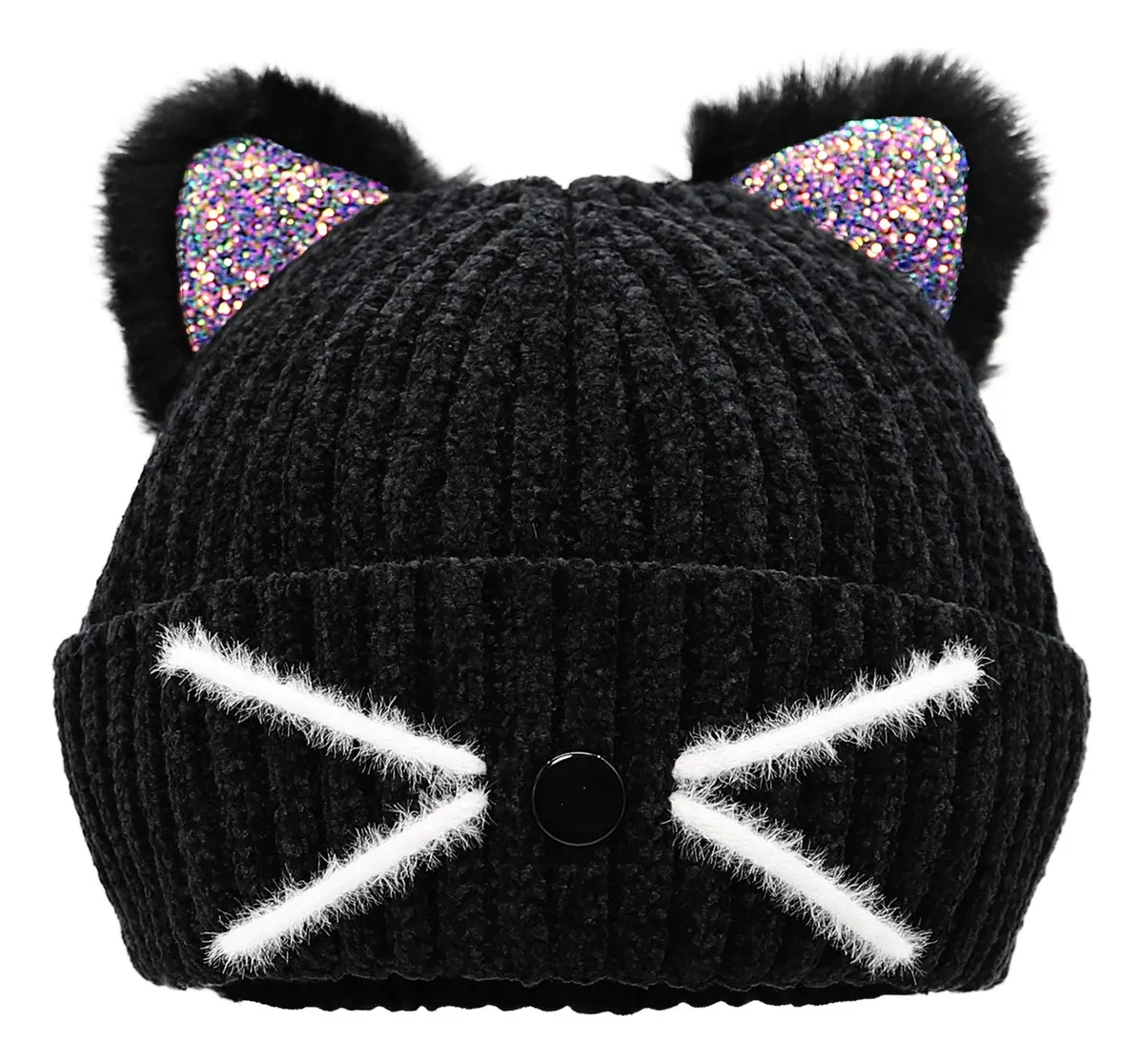 Gorra Infantil con Lentejuelas Brillantes de Gato para Niñas y Madres - Talla Ajustable, Estilo Cálido y Divertido
