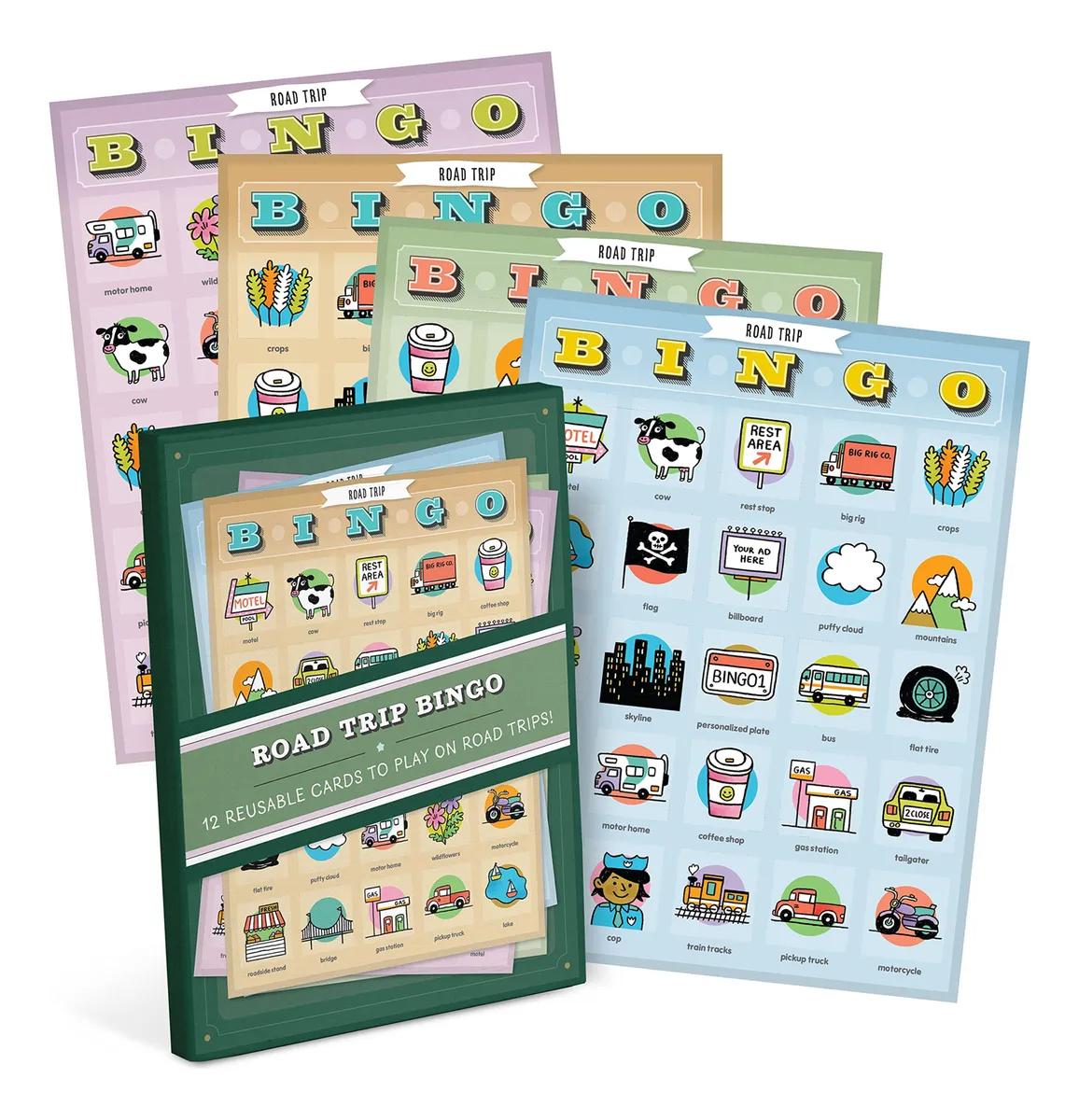 Bingo de Viaje 12 Tarjetas Reutilizables para Carretera - Juego Divertido para Niños y Familias en Movimiento - Ideal para Entretenimiento Durante Trayectos Largos