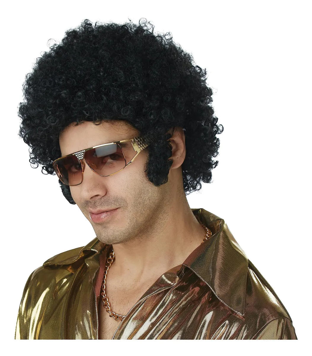 Peluca Afro Negra para Hombre - Estilo Voluminoso y Natural - Talla Única Ajustable - Disfraz, Fiesta, Cosplay - Fibra Sintética de Alta Calidad