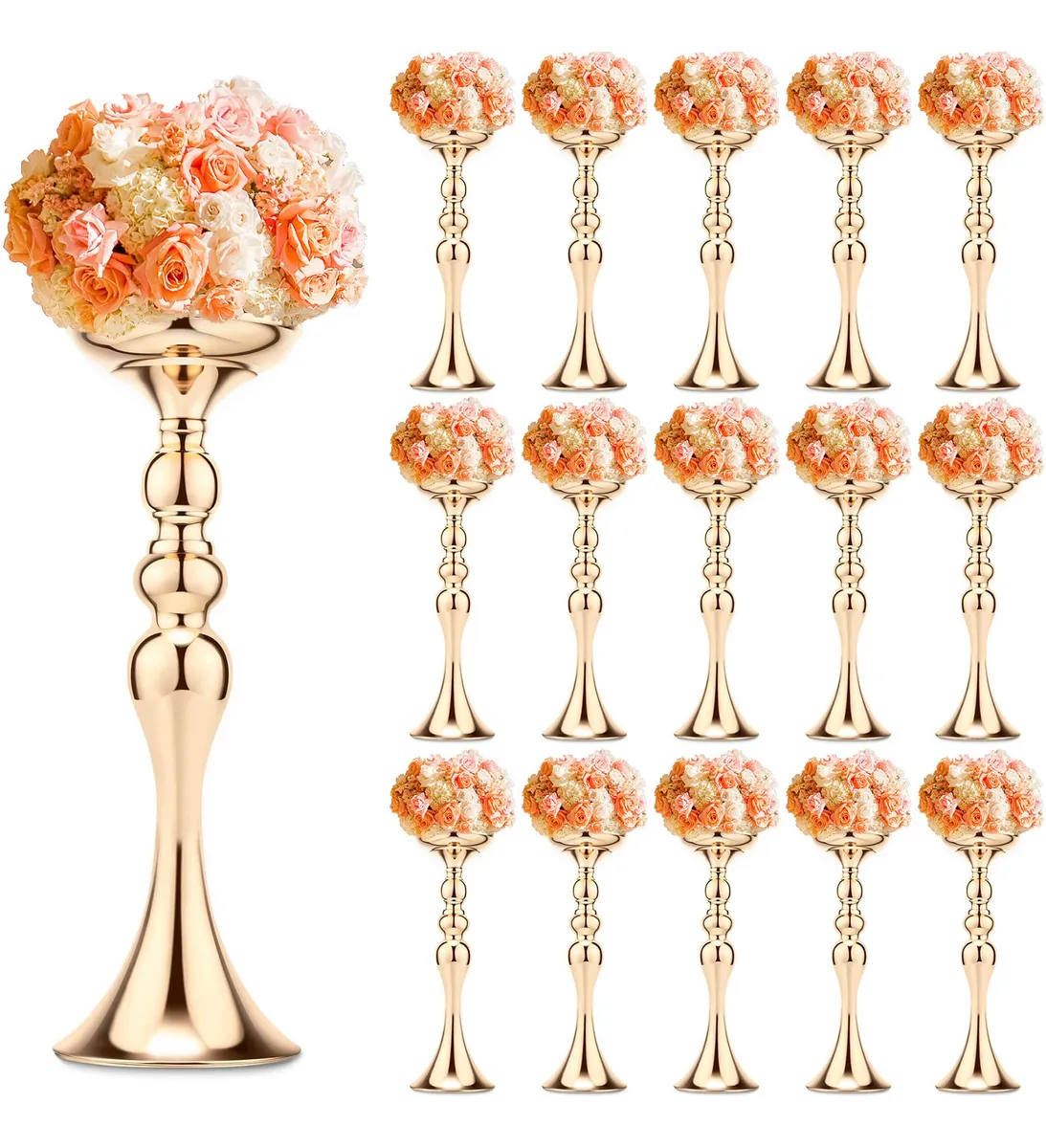 16 Piezas Decoración Flores Metálicas para Centro de Mesa de Boda - Dorado Brillante, Elegante y Moderno para Eventos