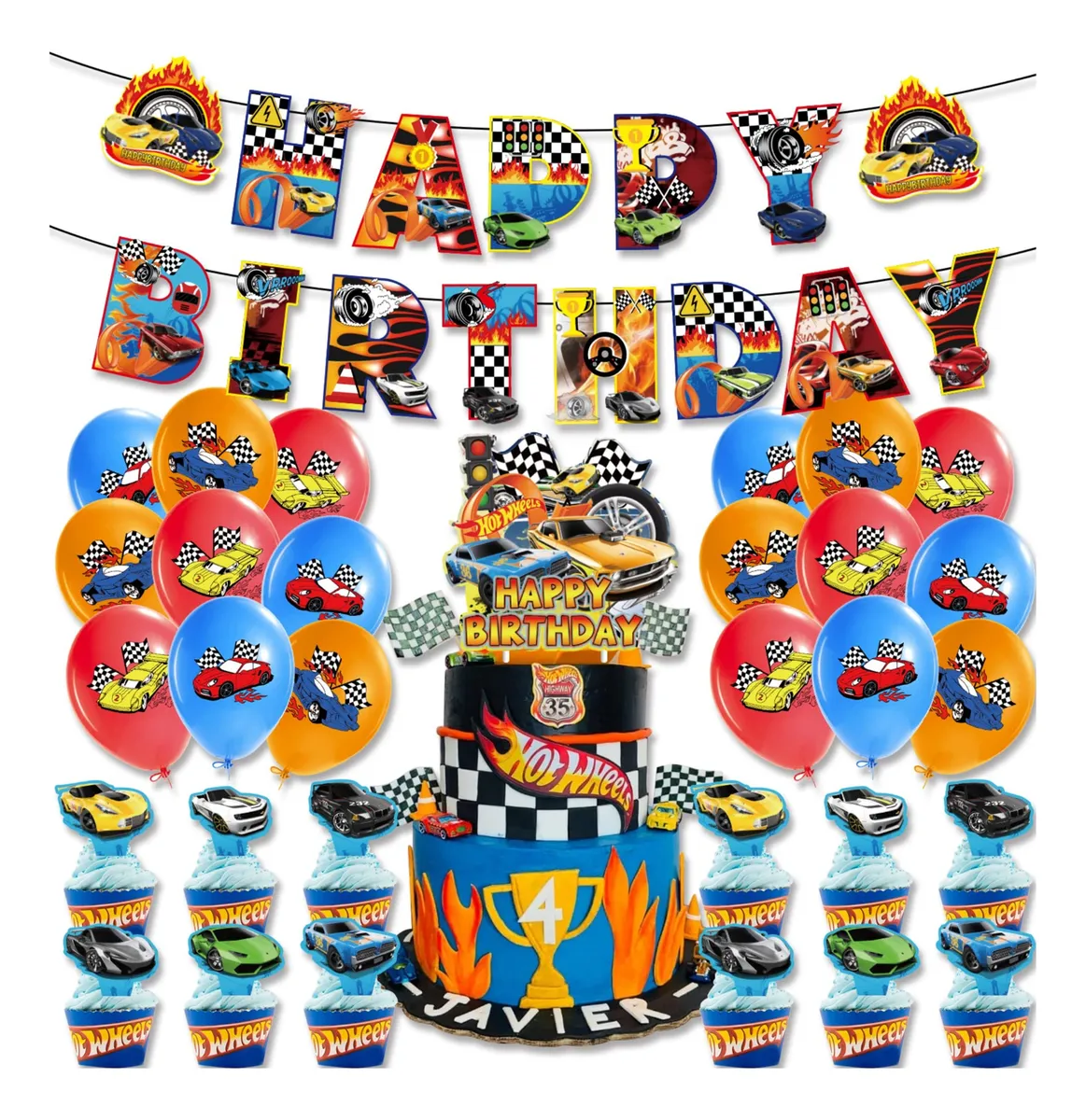 Kit Completo de Globos para Fiesta de Cumpleaños Temática Hot Wheels - Decoración Divertida y Duradera para Niños - Incluye Globos Metalizados y Látex - Ideal para Celebraciones Infantiles