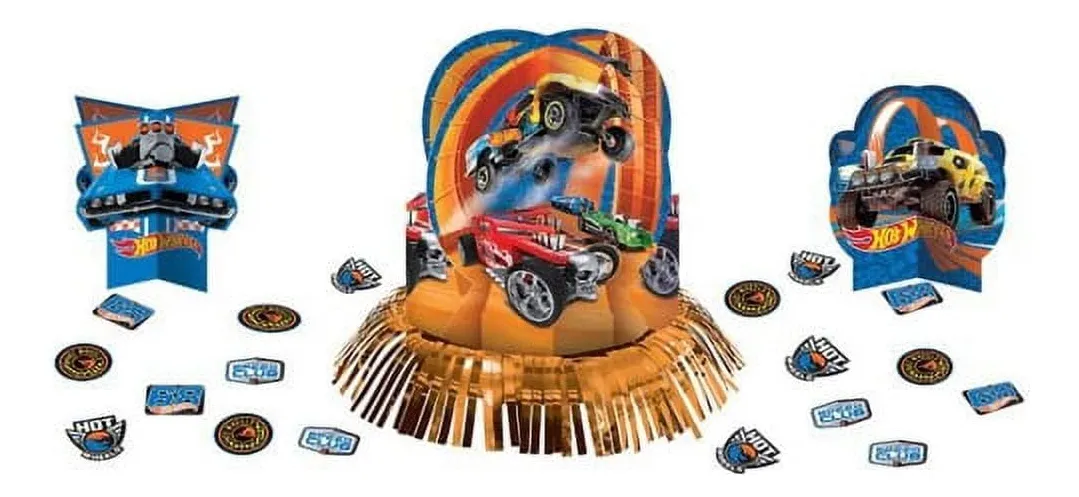 Juego de Decoración de Mesa Hot Wheels Temático con Colores Vibrantes - Accesorios Originales para Fiestas Infantiles y Cumpleaños - ¡Dale vida a la celebración con el estilo único de Hot Wheels!