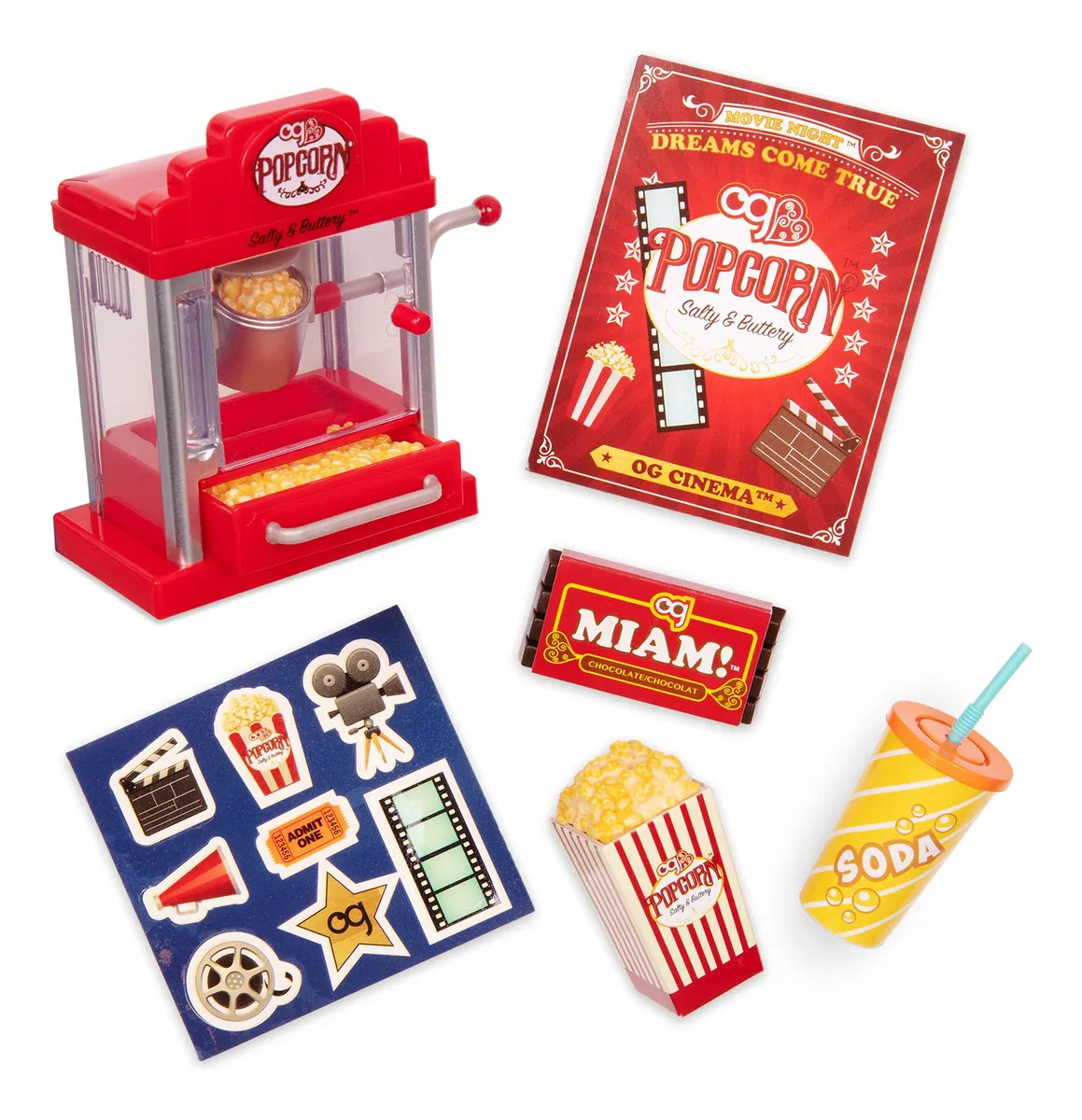 Juego de Palomitas de Maíz Retro Our Generation BD67047Z | Accesorios Divertidos para Muñecas | Ideal para Juegos de Rol y Fiestas | Set Completo de Cinema en Casa