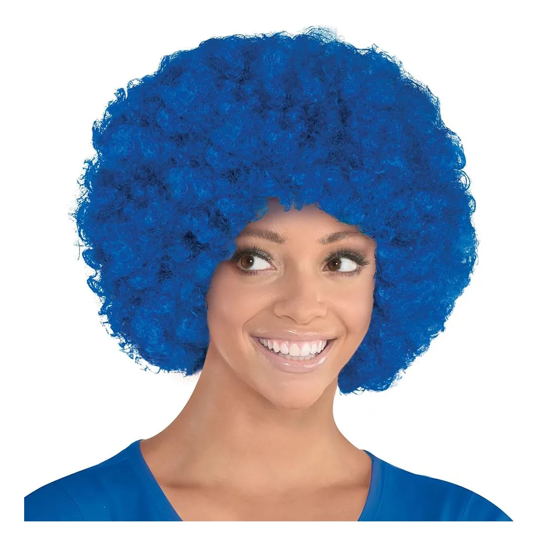 Peluca Afro Rizada Azul Vibrante 28x20cm 1 Pieza - Estilo y Volumen Increíble para Disfraces y Eventos - Material Sintético de Alta Calidad