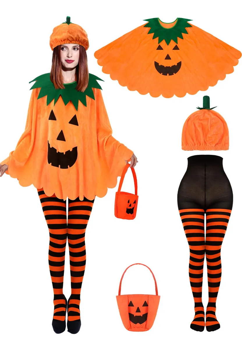Disfraz De Calabaza Para Adultos 4 Piezas Halloween - Talla Ajustable - Ideal para Fiestas Temáticas de Terror y Celebraciones de Noche de Brujas