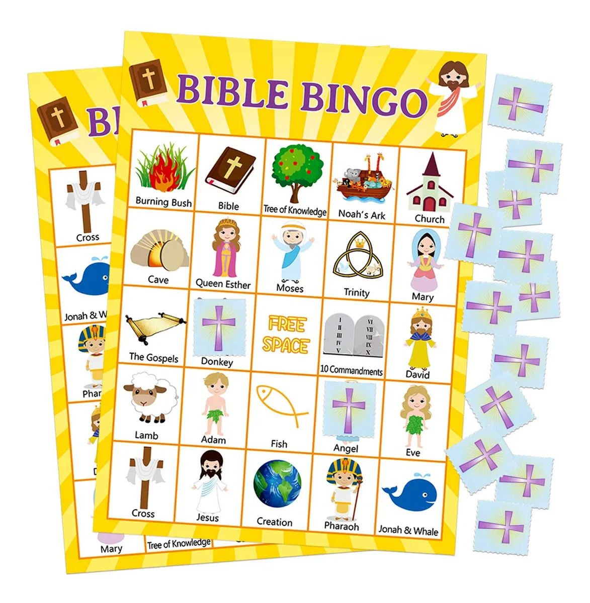 Juego de Bingo Bíblico para 24 Jugadores - Ideal para Escuela Dominical, Iglesia y Eventos Religiosos - Incluye Tarjetas y Marcadores - Divertido y Educativo